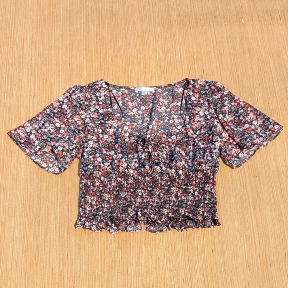 Nine Britton Blouse Crop Top Floral Smocked Cottage Boho Women's Small Petite SP